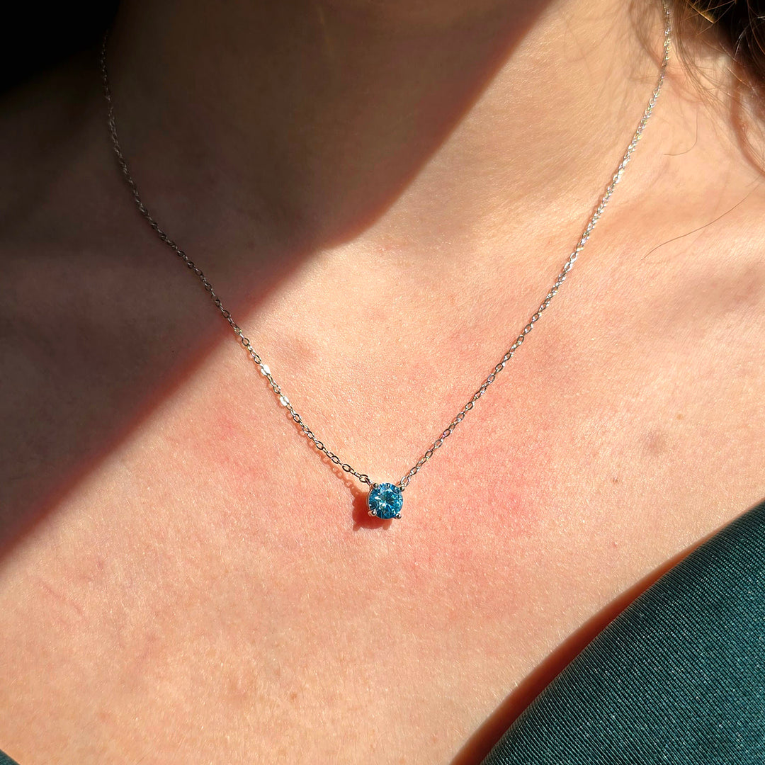 Aquamarine Moissanite Crystal Sterling Silver Necklace
