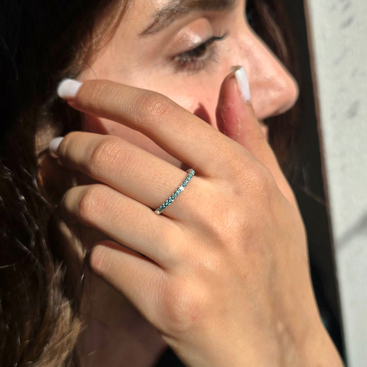 Aquamarine Moissanite Crystal Sterling Silver Ring