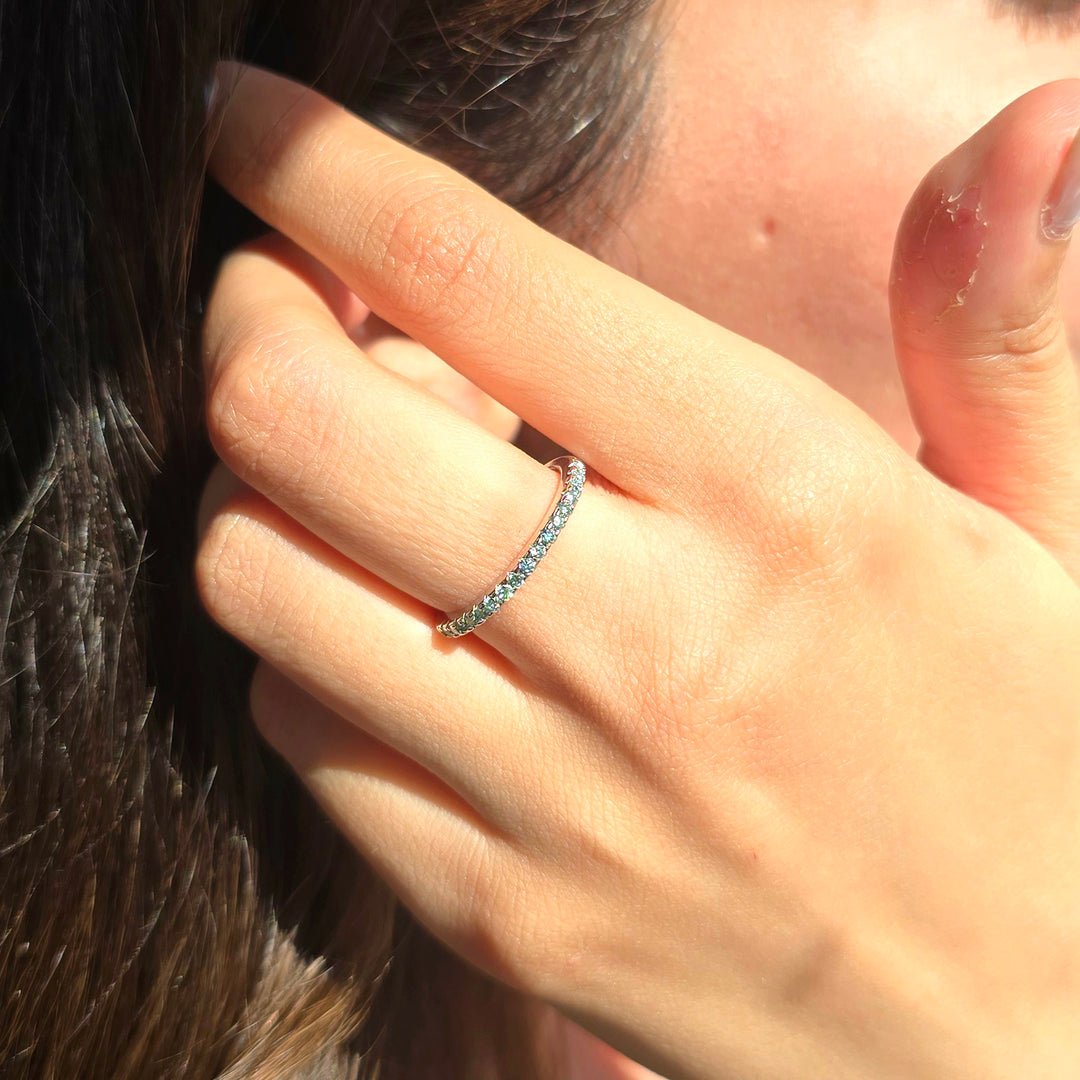 Aquamarine Moissanite Crystal Sterling Silver Ring