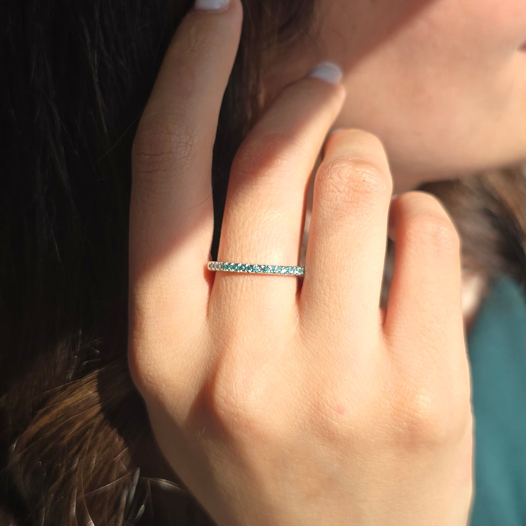 Aquamarine Moissanite Crystal Sterling Silver Ring