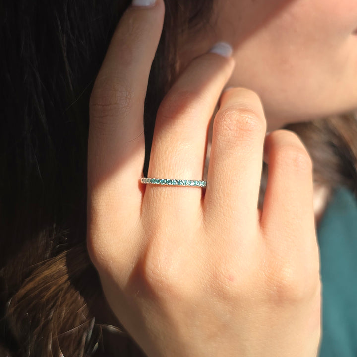 Aquamarine Moissanite Crystal Sterling Silver Ring