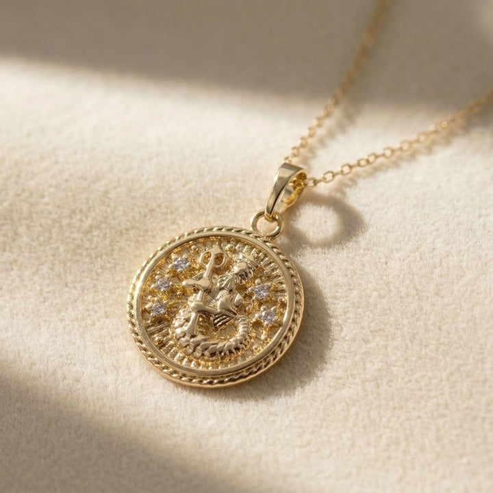 Aquarius Gold Plated Zodiac Astrology Pendant Charm Necklace