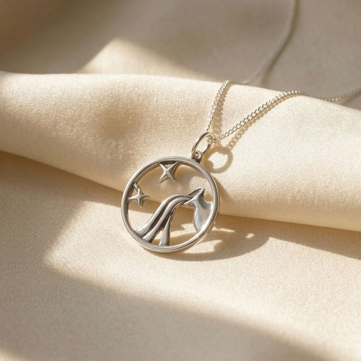 Aquarius Zodiac Horoscope Charm Silver Necklace