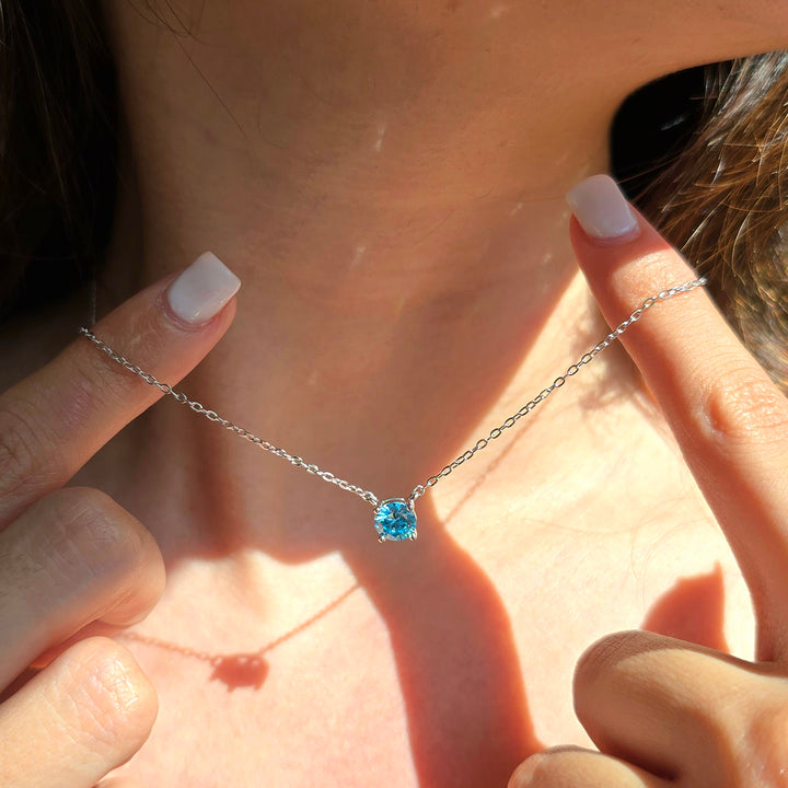 Aquamarine Moissanite Crystal Sterling Silver Necklace