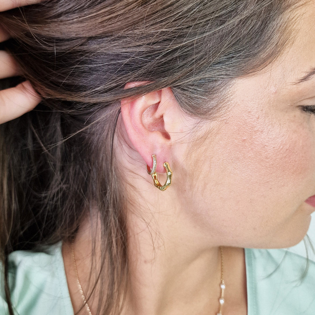 Gold Plated Tiny Bamboo Everyday Huggie Earrings