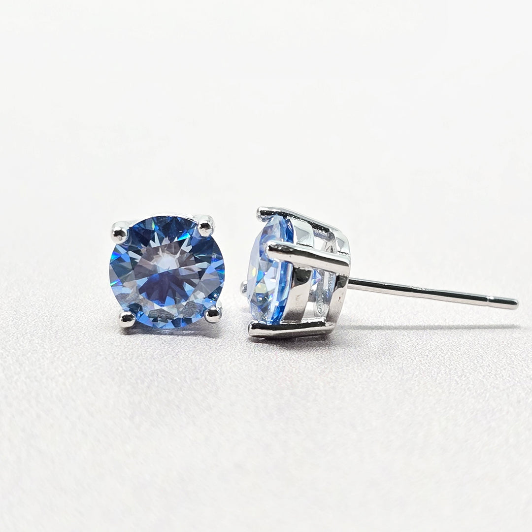 Blue Topaz Moissanite Crystal Sterling Silver Earrings