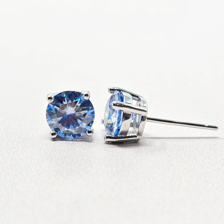 Blue Topaz Moissanite Crystal Sterling Silver Earrings