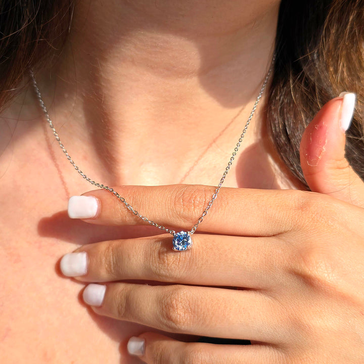 Blue Topaz Moissanite Crystal Sterling Silver Necklace