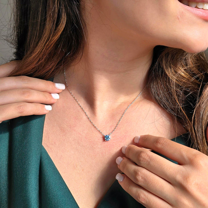 Blue Topaz Moissanite Crystal Sterling Silver Necklace