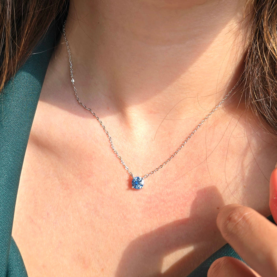 Blue Topaz Moissanite Crystal Sterling Silver Necklace
