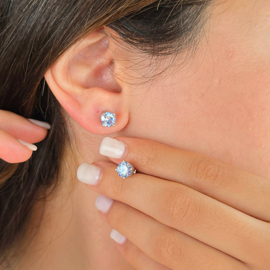 Blue Topaz Moissanite Crystal Sterling Silver Earrings