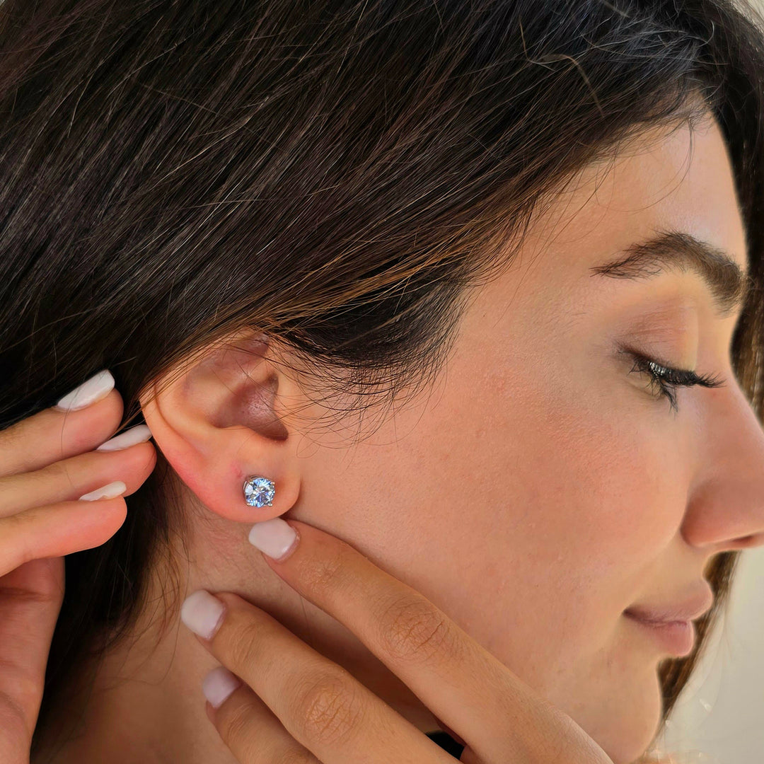 Blue Topaz Moissanite Crystal Sterling Silver Earrings