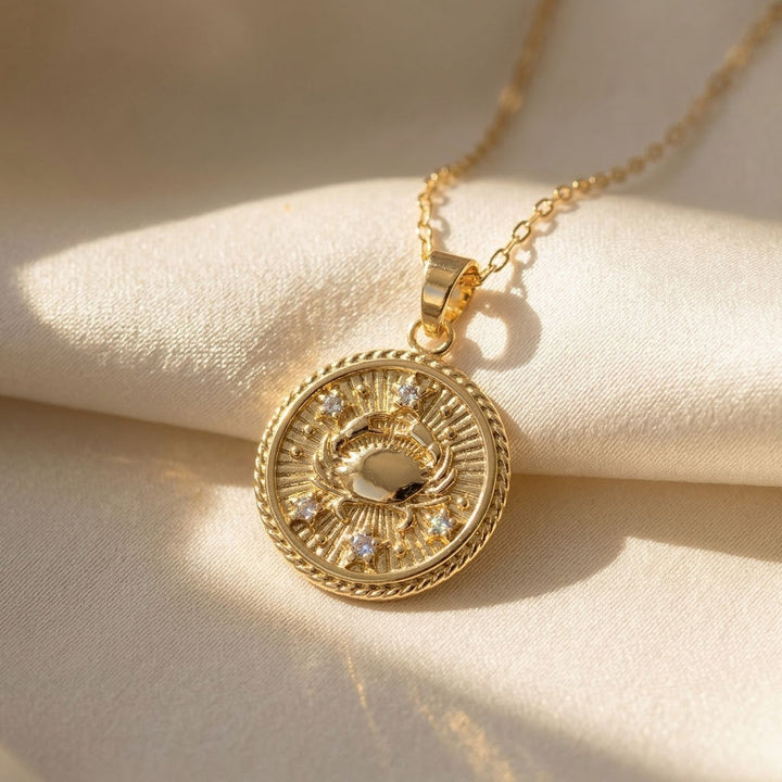 Cancer Gold Plated Zodiac Astrology Pendant Charm Necklace