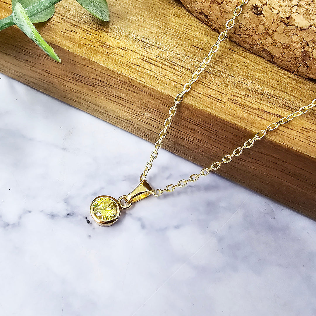 Mini Round Citrine November Birthstone Pendant Necklace