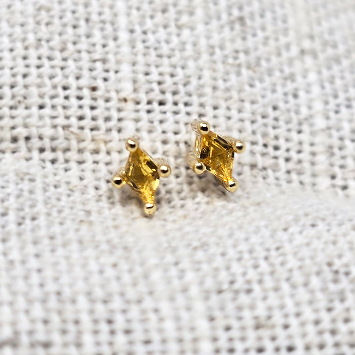 Tiny Citrine Stud November Birthstone Diamond Shaped Earrings