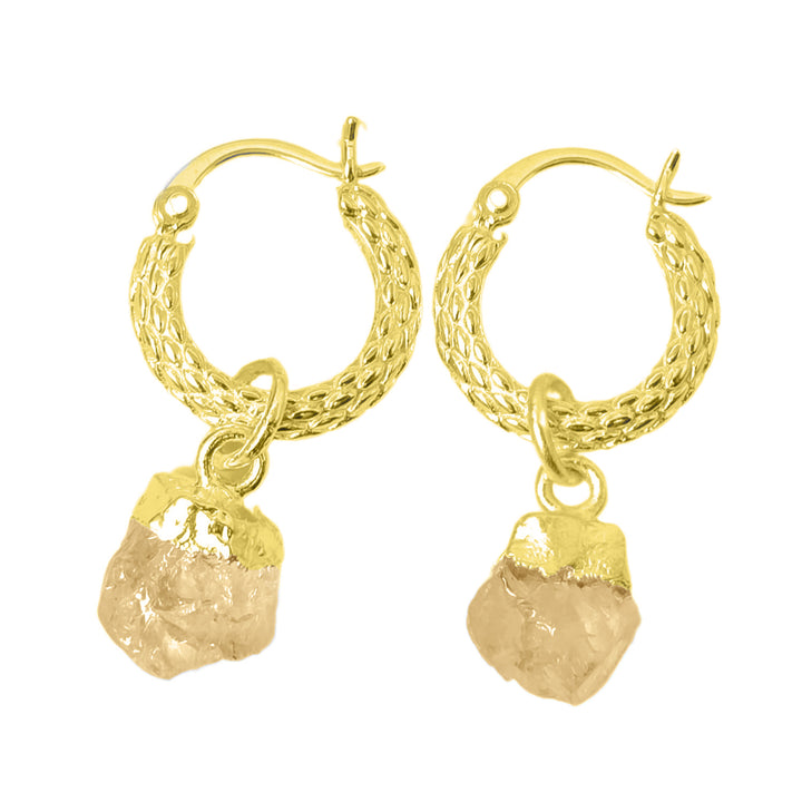 Raw Citrine November Birthstone Huggie Hoops Gold Vermeil Plated Gemstone Earrings