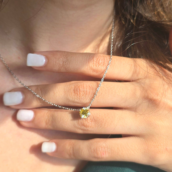Citrine 1ct Moissanite Crystal Sterling Silver Necklace