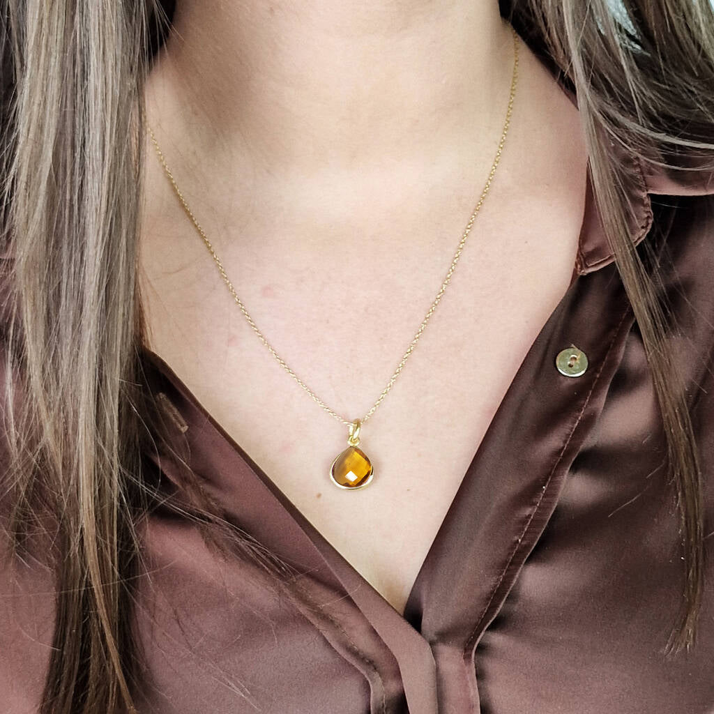 18ct Gold Plated Citrine November Birthstone Necklace