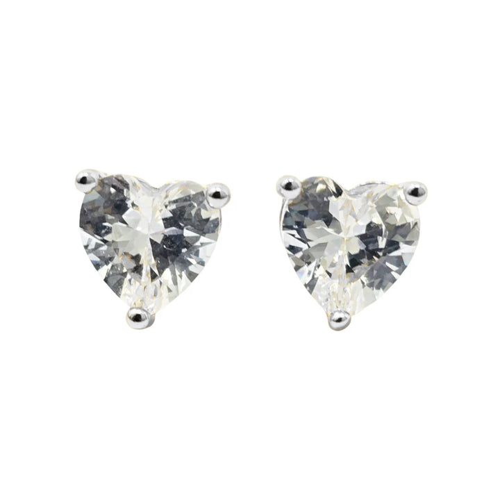 Diamond Heart Sterling Silver Stud Gemstone Earrings