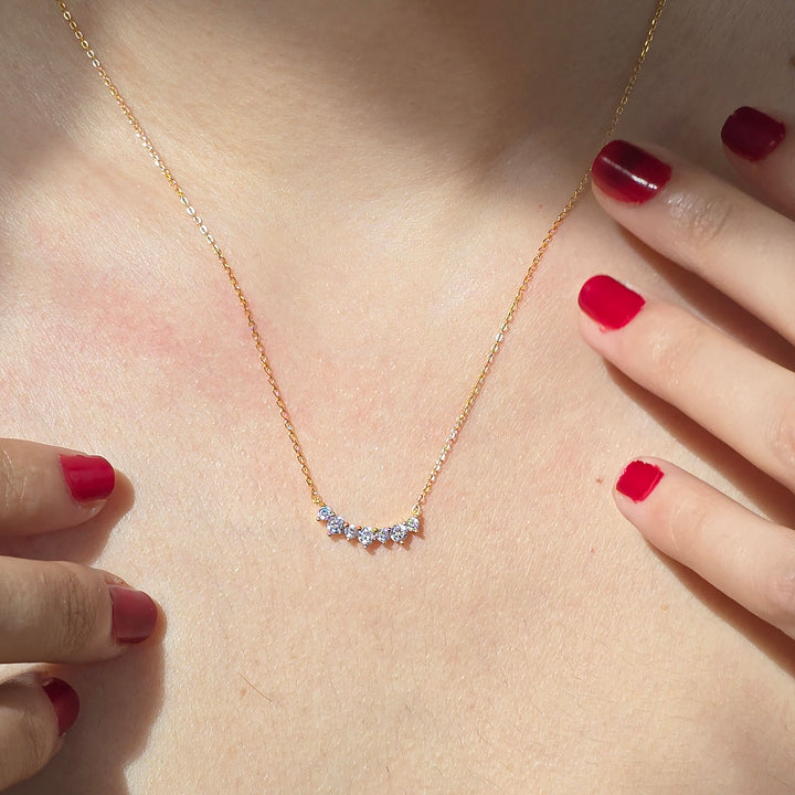 Cluster Sparkling Diamond Gemstone Gold-Plated Necklace