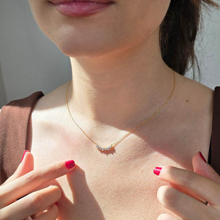 Cluster Sparkling Diamond Gemstone Gold-Plated Necklace
