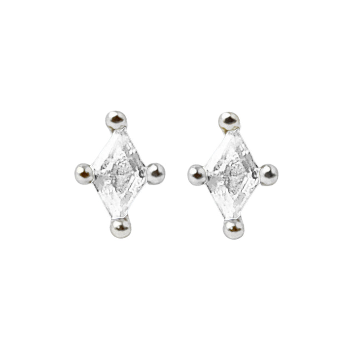 Tiny Stud Diamond April Birthstone Sterling Silver Earrings