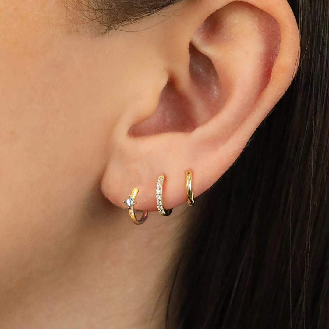 Small Diamond Huggie Minimalist Gold Plated Hoop Earrings