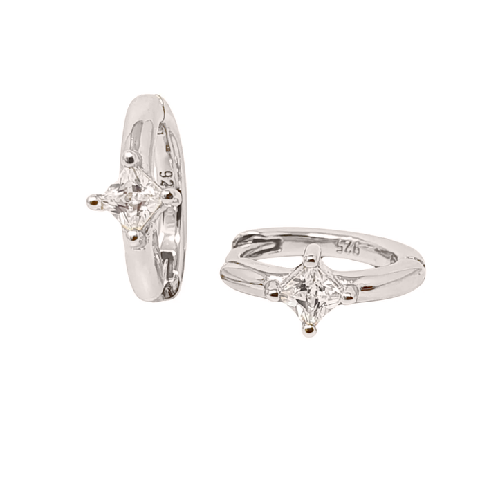 Small Diamond Huggie Minimalist Silver Hoop Earrings