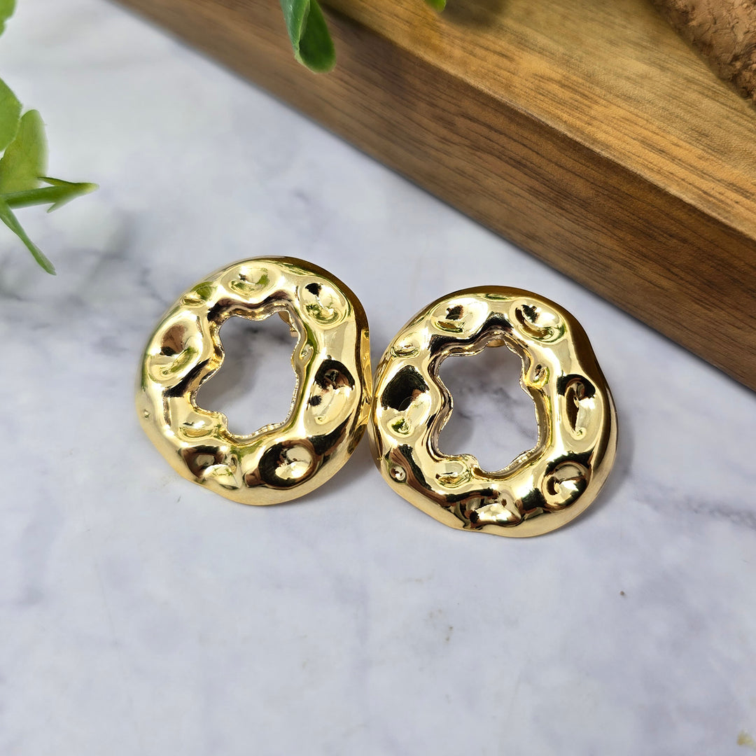 Bold Textured Doughnut Shaped Stud Gold Plated Earrings