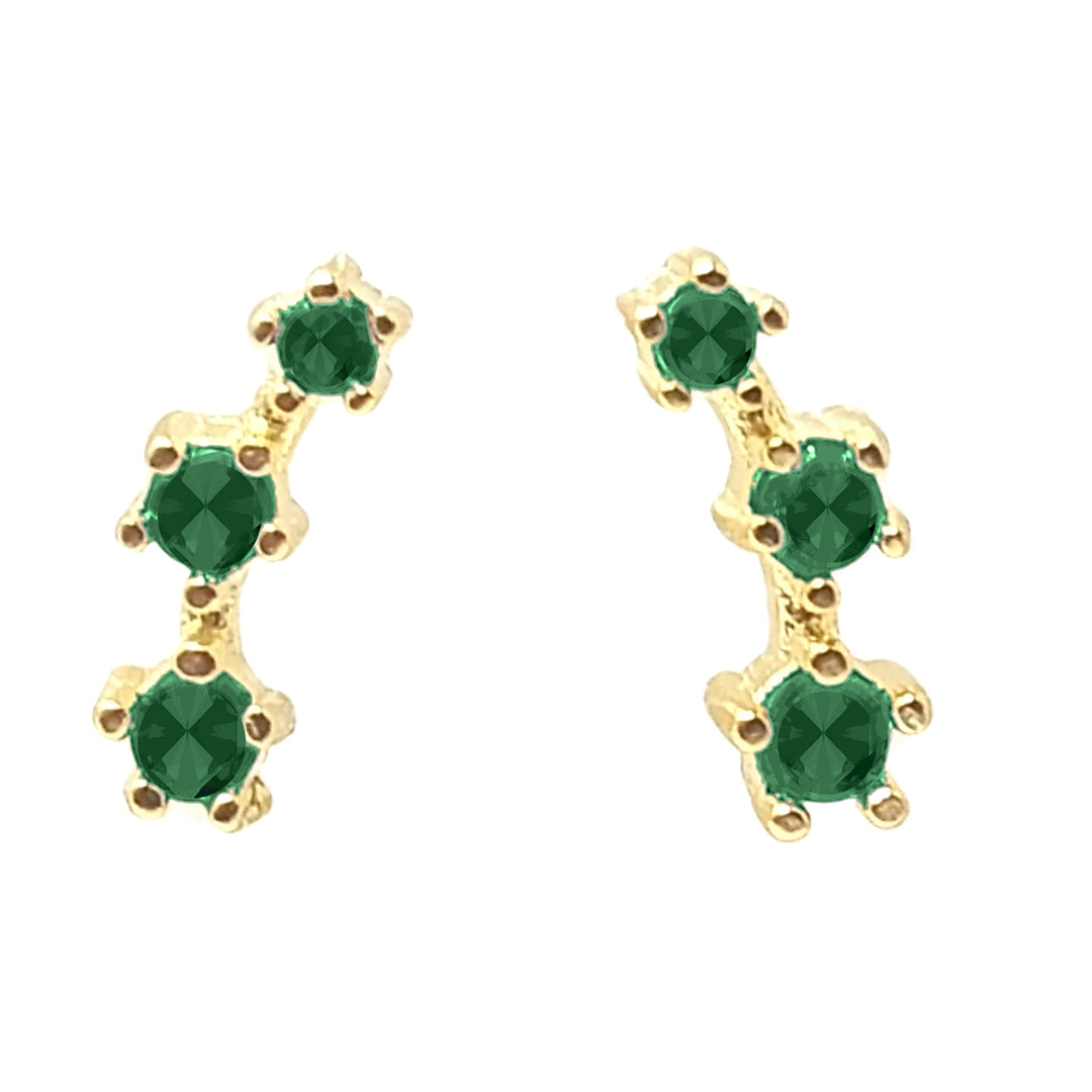 Tiny Emerald May Birthstone Climber Stud Earrings