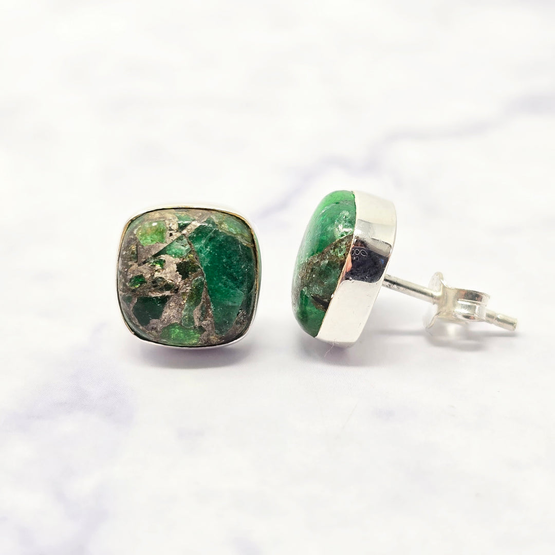 Emerald May Birthstone Sterling Silver Stud Earrings