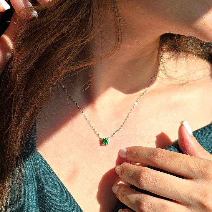 Emerald Moissanite Crystal Sterling Silver Necklace