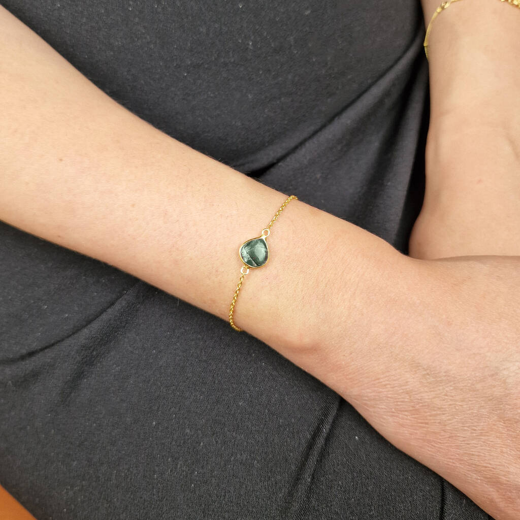 18ct Gold Vermeil Plated Adjustable Emerald May Birthstone Bracelet