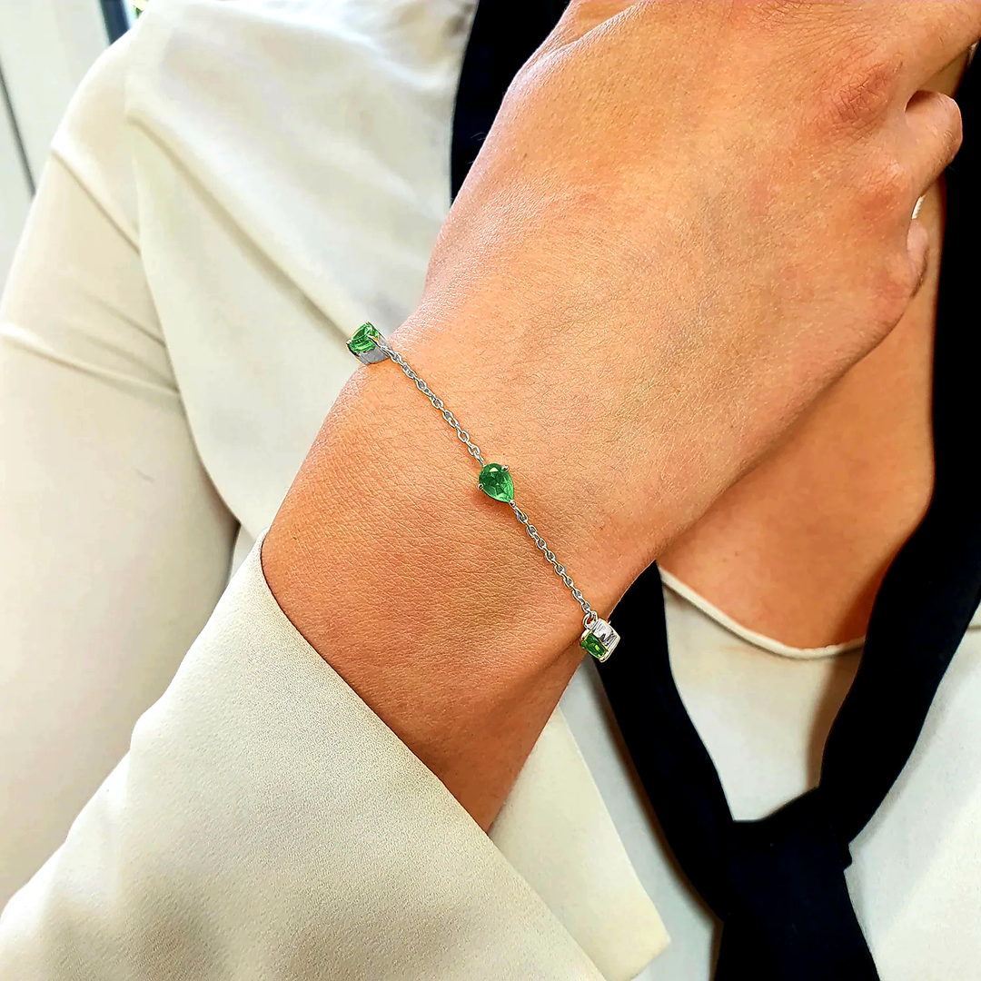 Emerald May Birthstone Minimalist Silver Bracelet