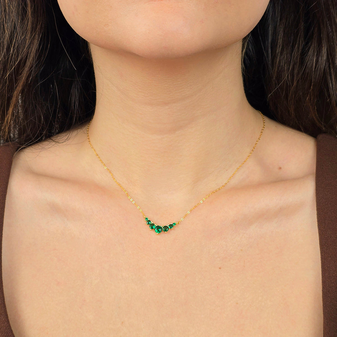Graduated Round Emerald Stones Gold Plated Necklace