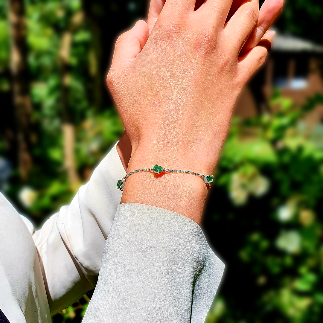 Emerald May Birthstone Minimalist Silver Bracelet