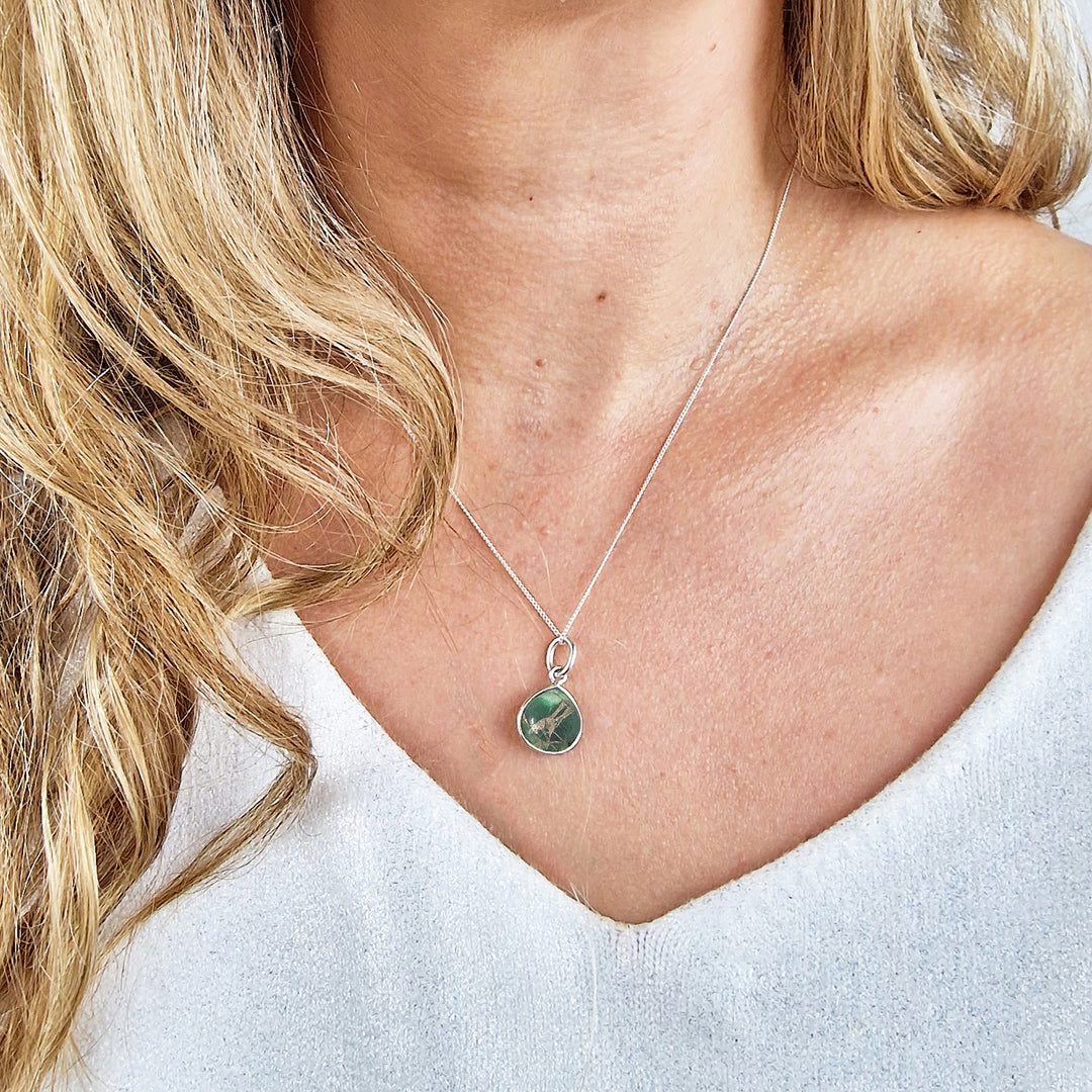Emerald May Birthstone Minimalist Silver Necklace