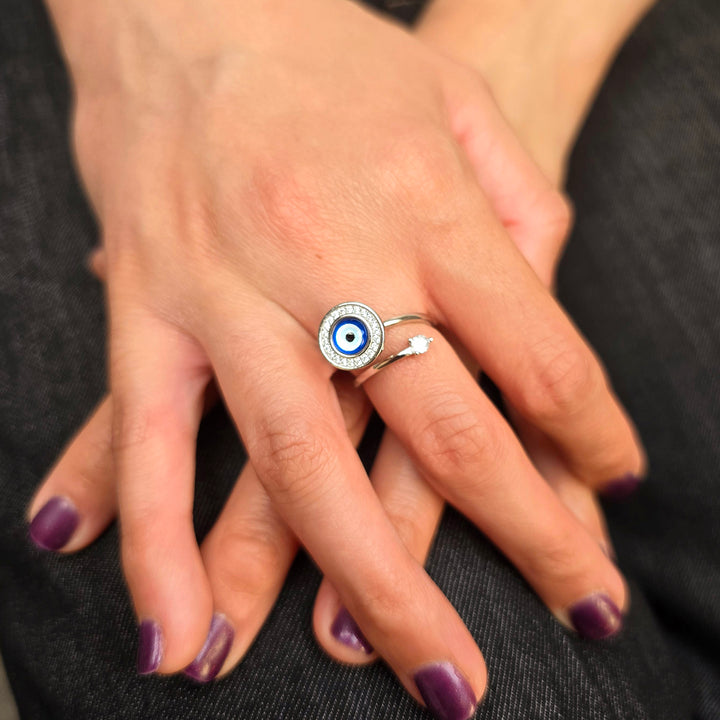 Evil Eye Fidget Spinner Friendship Sterling Silver Ring