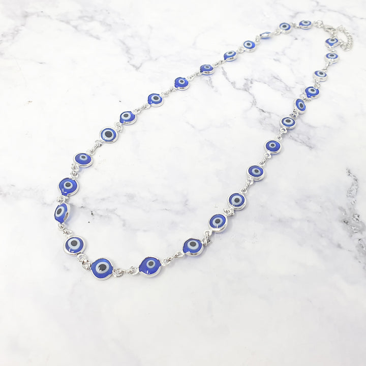 Blue Evil Eye Silver Protection Necklace