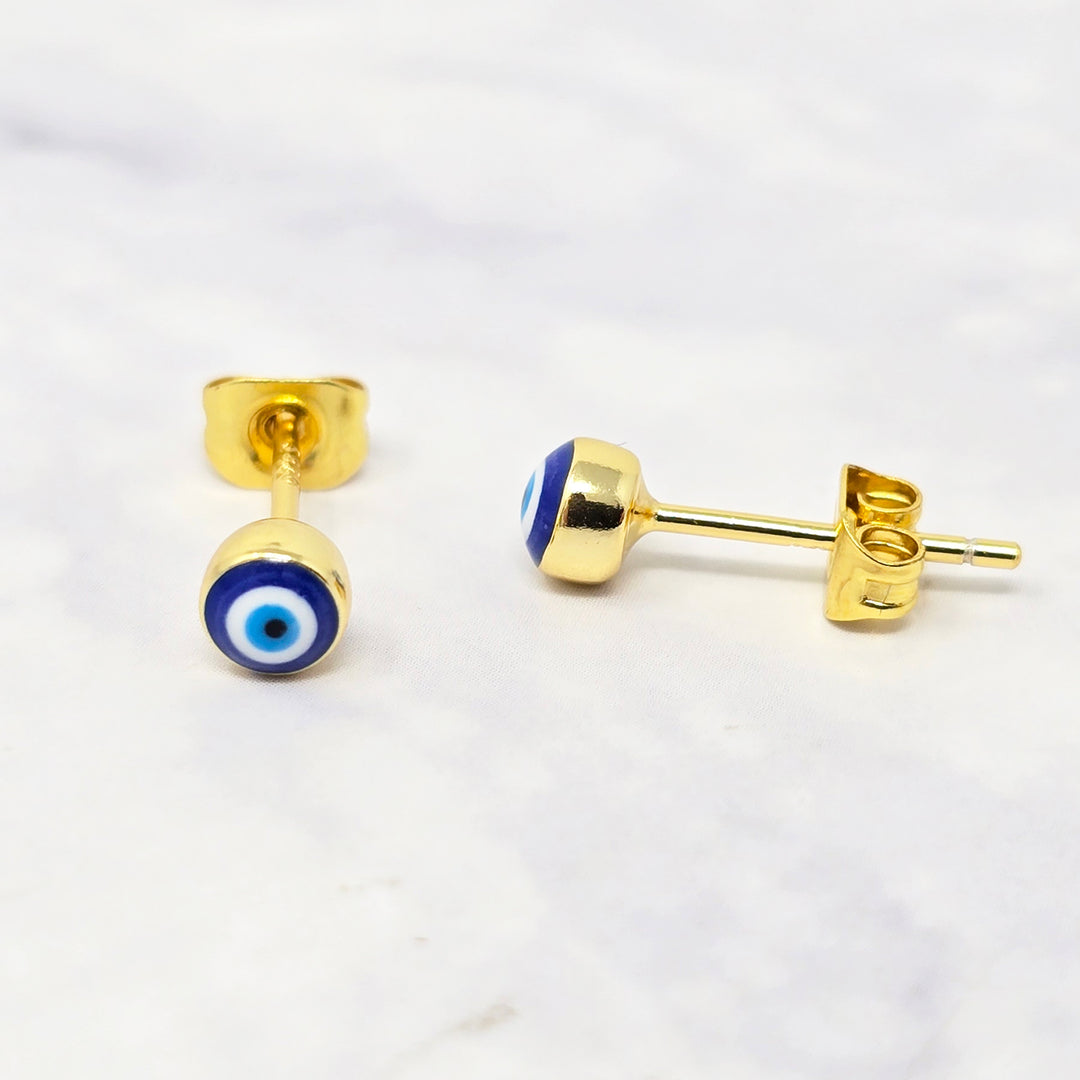 Turkish Evil Eye Nazar Protective Gold Stud Earrings