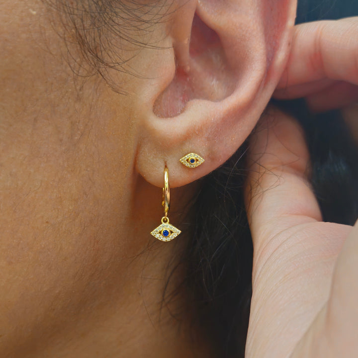 Minimalist Small Evil Eye Charm Dainty Hoop Earrings