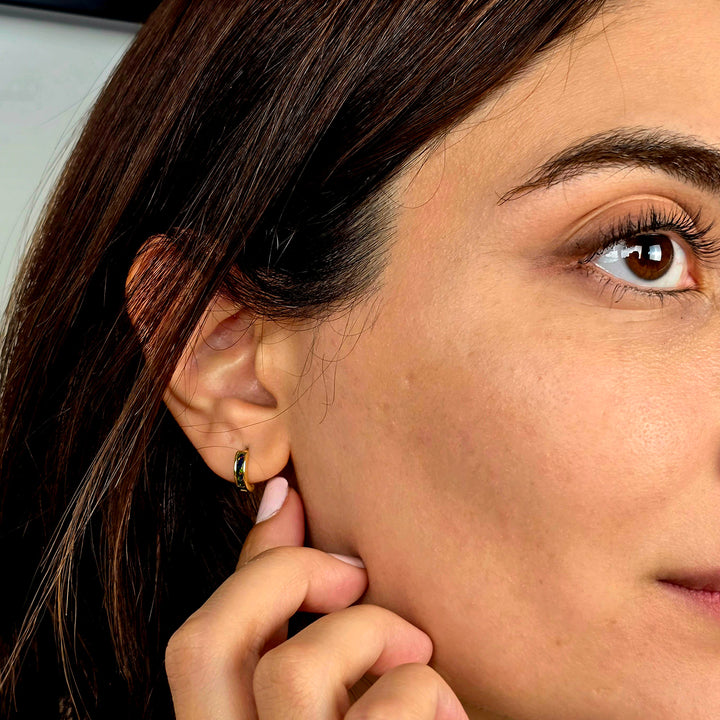 Forest Green Opal Huggie Hoop Gold Plated Earrings