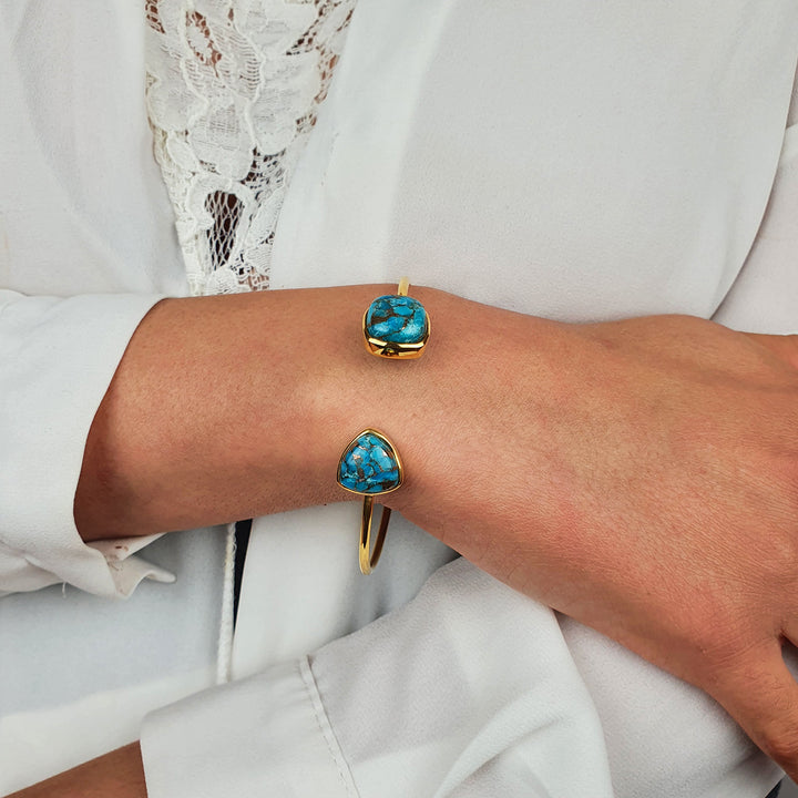Blue Turquoise Gemstone Adjustable Bangle Bracelet