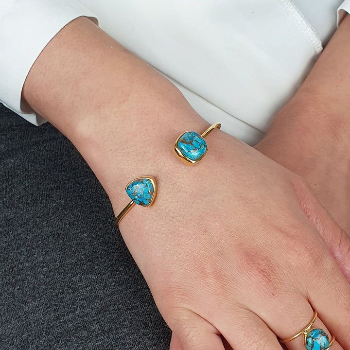 Blue Turquoise Gemstone Adjustable Bangle Bracelet