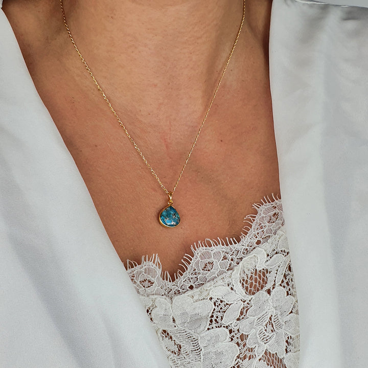Blue Turquoise December Birthstone Gold Plated Necklace