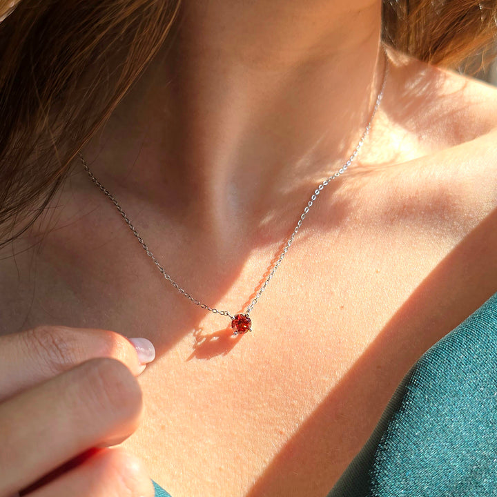 Garnet 1ct Moissanite Crystal Sterling Silver Necklace