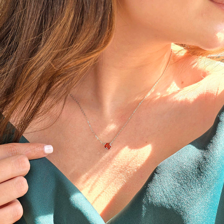 Garnet 1ct Moissanite Crystal Sterling Silver Necklace