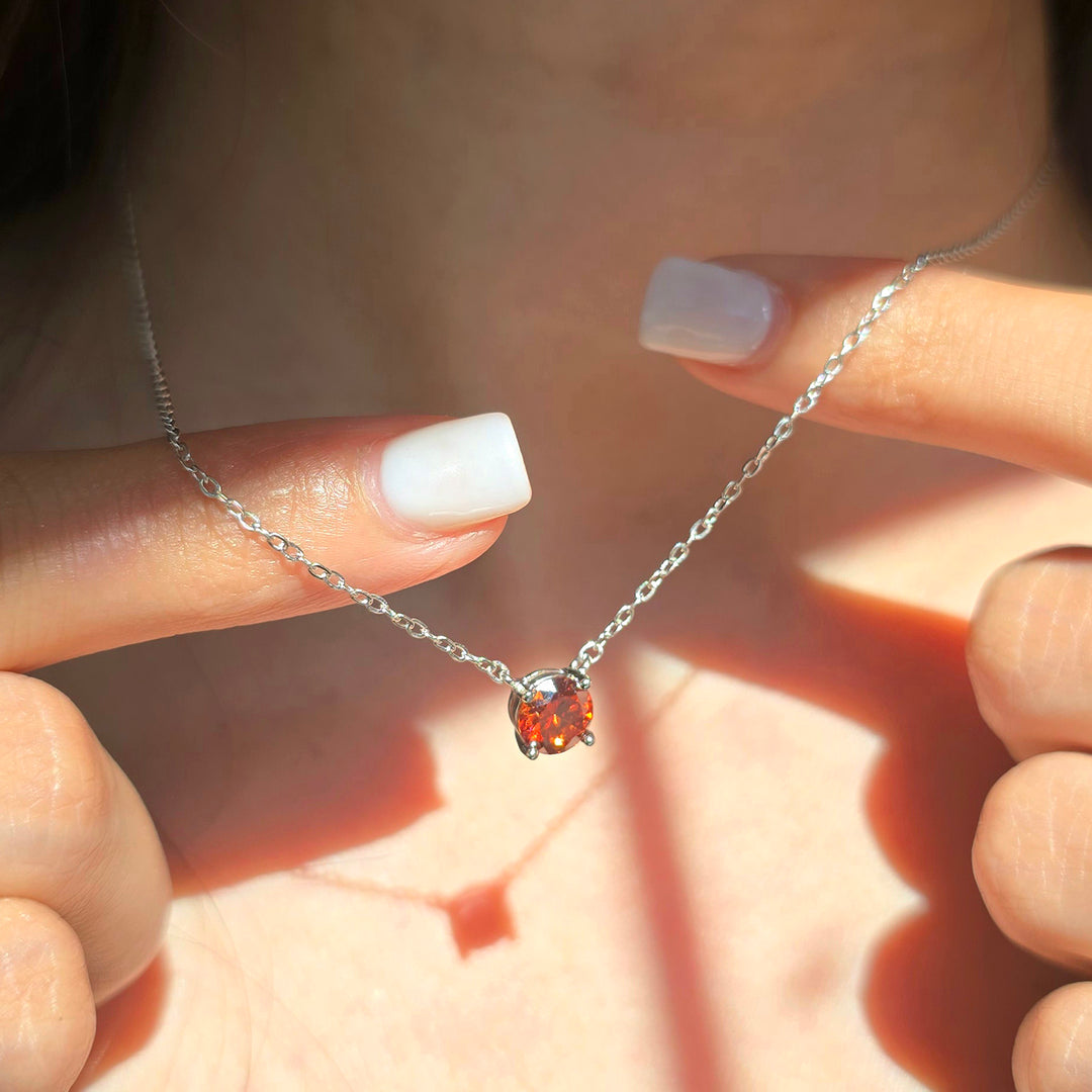 Garnet 1ct Moissanite Crystal Sterling Silver Necklace