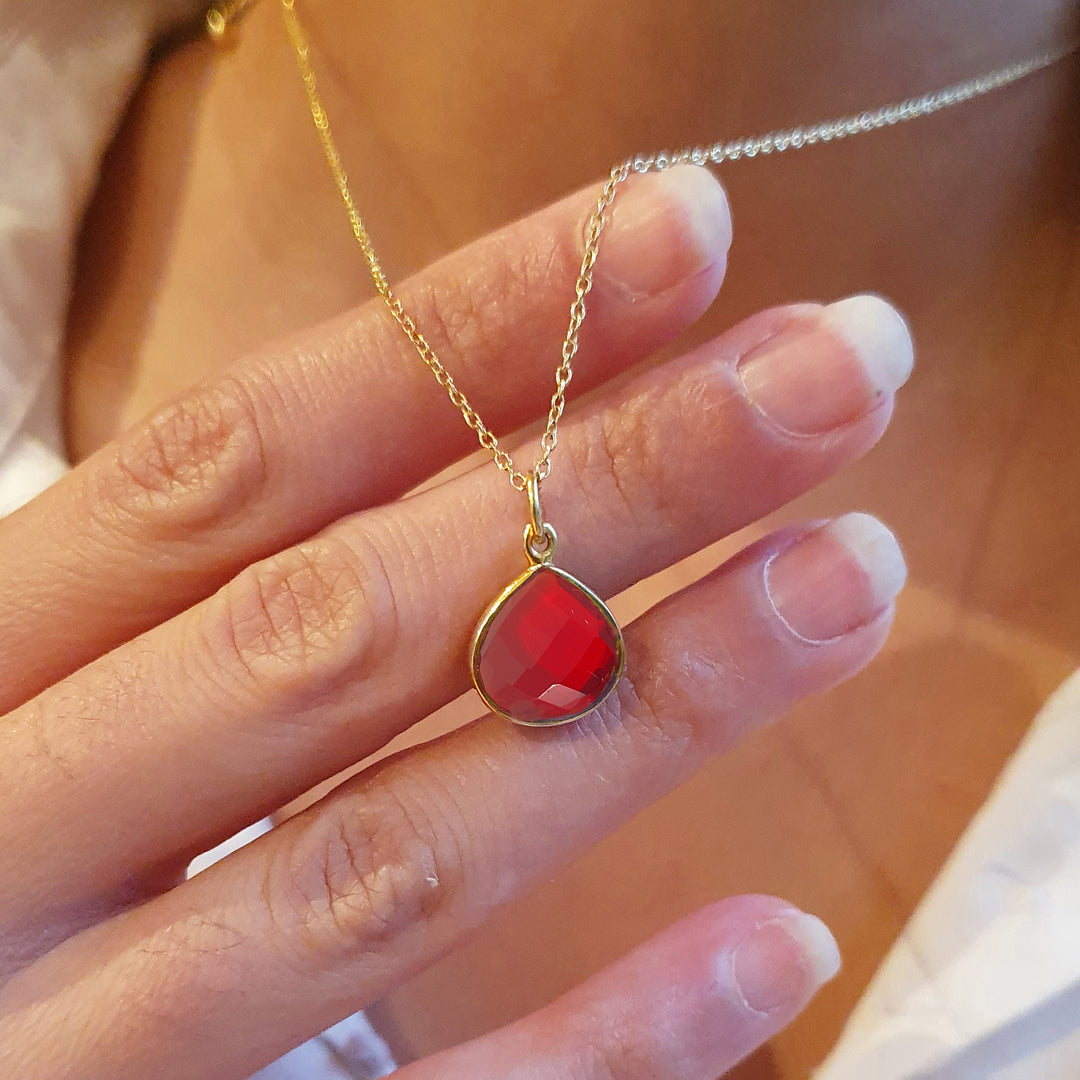 Garnet January Birthstone Pendant Charm Necklace