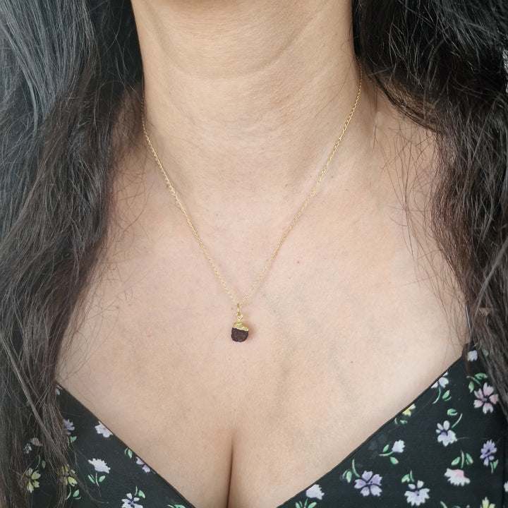 Raw Garnet Gold Plated January Birthstone Crystal Necklace